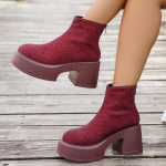 Mood Kristallbling Naiste K&otilde;rged Kontsad Platvorm Pahkluusaapad Disainer Luksuslikud Kingad 2025 Talvine Mood L&uuml;hikesed Saapad Kleidi Pumbad Zapatillas 40 veinipunane v&auml;rv