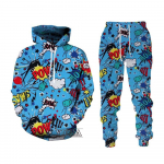 Hip Hop Graffiti 3D multikas prinditud kapuuts + p&uuml;ksid, &uuml;likond lahe meeste/naiste 2 tk. komplekt dressipluus, spordidress, kevad-s&uuml;gis, meeste riided 6XL