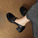 Fashion 2025 Autumn new women's sheepskin slip-on oxfords 5.5cm thick high heel casual female loafers heeled moccasins shoes for woman 40 must