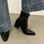 Naiste ruudukujulise ninaga pahkluuni saapad paksu keskmise kontsaga nahast kingad talv naine uus 2025 trend disainer hubased Chelsea naiste saapad 35