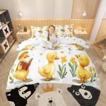 Homewish Maal&auml;hedane Pardiga Tekikottide Komplekt, Maal&auml;hedane Lilleline Tekikoti Komplekt, Valge-Kollane Voodikomplekt Poistele Teismelistele UK C 120x150cm 2pcs&set