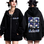 Ado Anime Kahepoolne Tr&uuml;kiga Lukuga Kapuutsiga Jakk Naistele Meestele S&uuml;gis Talv Vabaaja Harajuku Mood Fliisist Esteetiline Jakk Kapuutsiga Jakid M must