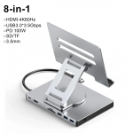 9-in-1 USB C jaotur Tahvelarvuti hoidik Dokkimisjaam 4K60Hz HDMI USB3.0 5Gbps 1000Mbps Ethernet Andmeedastus Seisualus tahvelarvutile ja telefonile 8 in 1