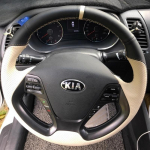 For Kia K3 2013 K2 2015 Ceed Cee'd 2013 2014 Hand-Stitched Non-Slip Black white Leather Car Steering Wheel Cover 4