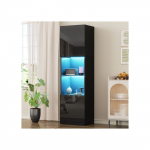 Vitrine - MUVOE - Noir Brillant - 1 &eacute;tag&egrave;re en verre - &Eacute;clairage LED - 160 cm