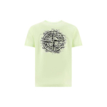 Stone Island Ss23 Logo Kompassi Prindiga &Uuml;mmarguse Kaelusega L&uuml;hikeste Varrukatega T-s&auml;rk Meeste Pealiskatted Roheline Kollane 78152NS89-V0052 XL