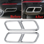 1Pair Glossy Black / Silver Stainless Steel Rear Dual Exhaust Pipe Sticks Covers For Mercedes Benz S class 10-17 W221 W222 C217 Glossy Black