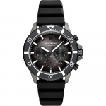 Emporio Armani Diver Halli sihverplaadi ja musta silikoonrihmaga meeste kvarts-kronograaf kuup&auml;evan&auml;idikuga AR11515 hall