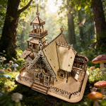 3D puidust majakese pusle DIY miniatuurkomplekt K&auml;sit&ouml;&ouml;kingitus Kodu kaunistus S&uuml;nnip&auml;eva / Yst&auml;v&auml;np&auml;eva kingitus valge