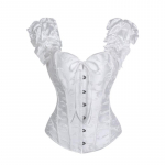 Must žakaartkorsett top puhvis varrukate ja ees oleva lipsuga konksudega korsettbustier naistele S valge