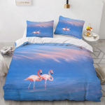Flamingo tekikott King Queen 3D roosa loomade voodipesukomplekt lastele, teismelistele, t&auml;iskasvanutele, akvarellstiilis tekikott padjap&uuml;&uuml;riga 135x200cm