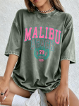 Malibu Ranna Tr&uuml;kiga Pesitud T-s&auml;rgid Naistele Puuvillased L&uuml;hikeste Varrukatega Topid T&auml;navastiil &Uuml;mmarguse Kaelusega Suurem&otilde;&otilde;tmelised T-s&auml;rgid Hip Hop Trendi R&otilde;ivad S