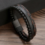 Klassikaline Meeste Nahast K&auml;ev&otilde;ru Uus Stiil K&auml;sit&ouml;&ouml;na Kootud Mitmekihiline Kombinatsioon Aksessuaar Moodne Meeste Ehted Hulgim&uuml;&uuml;k Dropshipping 19cm black