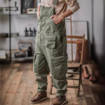 Meeste Vintage T&ouml;&ouml;riided Puuvillased L&otilde;dva L&otilde;ikega Cargo P&uuml;ksid Romper Moodsad T&ouml;&ouml;riided Taskutega L&otilde;dvad Kombinesoonid L gray
