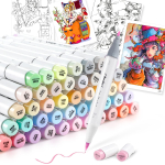 Ohuhu Honolulu B-seeria pintselmarkerite komplekt, 48 v&auml;rvi, pastelsed, kaheotsalised ja peened, professionaalsed illustratsiooni-, manga- ja kunstimarkerid blenderiga beige