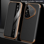 Ehtne Ehtne Nahast &Otilde;huke Klapp&uuml;mbris Huawei Pura 90 Pro Max / Pura 80 Pro jaoks Aknaga Nutikas Raamatukate Camera WIth Glass&For Pura 70