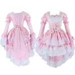 Elegantne naiste Lolita printsessi teenrit&uuml;druku kleit volangide, puhvip&uuml;kste ja pitskaunistustega M roosa