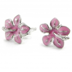 Les Tr&eacute;sors De Lily [I3705] - Boucles Argent 'Hibiscus' rose argent&eacute; (rhodi&eacute;) - 10x9 mm Heleroosa