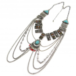 Les Tr&eacute;sors De Lily [P7264] - Collier cr&eacute;ateur 'Navajos' turquoise argent&eacute; - 48 cm- 14x12 cm t&uuml;rkiissinine