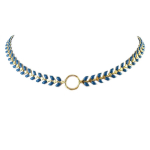 7bis [Q1450] - Collier artisanal 'Boho' turquoise fonc&eacute; dor&eacute; (&eacute;pi de bl&eacute;) - 35 cm 6 mm t&uuml;rkiissinine