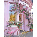 Teemantmaaling Jalgratta roosa maja maastik Ristpistes Teemantmaal 20X30CM