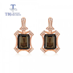 Klassikaline disain Looduslik suitsukvarts Kalliskivi ehted 925 sterling h&otilde;be roos kuld Naiste k&otilde;rvar&otilde;ngad mood peen kingitus M pruun