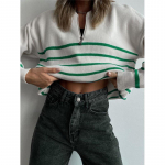 Korea triibuline sviiter naiste s&uuml;gistalvine vaba vabaaja kontrastsusega pikkade varrukatega džemper One Size roosa punane v&auml;rv