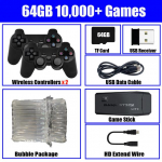 Videom&auml;ngukonsool 64G sisseehitatud 10000 m&auml;ngu PS1/FC/GBA juhtmevaba kontrolleri jaoks Game Stick Retro Mini k&auml;eshoitav j&otilde;ulukink lastele