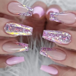 24 tk/komplekt Quick Nails Purple Glitter French False Nials Kleebis Kantav veekindel manik&uuml;&uuml;r viimistletud k&uuml;&uuml;ned