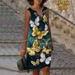 Naiste V-kaelusega suvi Liblikas lendab nagu tantsutr&uuml;kis Kleit vabaaja varrukateta mood vabaaja vabad seksikad kleidid, suur suurus XS-8XL XS sinine