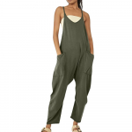 Suures suuruses Preppy kombinesoonid, naiste pluss tavaline V-kaelusega k&otilde;rge veniva ja taskutega kombinesoon S armee roheline v&auml;rv