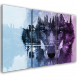 Kolmeosalise pildiga l&otilde;uenditr&uuml;kk Wolf Animals Forest Purple 60x40 lilla
