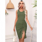 Seksikas naiste kleit varrukateta uue disainiga naise minikleit Elegantne peokleit, l&uuml;hike kohtingleit L armee roheline v&auml;rv