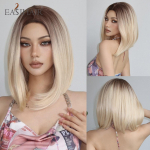 EASIHAIR Platinum Blonde Ombre Straight Short Bob Parukad S&uuml;nteetilised naturaalsed parukad naistele Cosplay Party kasutamiseks kuumakindlast kiust