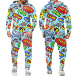 Meeste komplektid Naljakas Bang Graffiti 3D prinditud kapuutsid ja p&uuml;ksid Meeste dressid Hip Hop Trend Sportwear 2-osalised &uuml;likonnad, &uuml;lisuured r&otilde;ivad 4XL