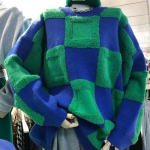 Naiste 2023. aasta kevadine ja s&uuml;gisene pullover, uus Korea v&auml;ljaanne, kontrastses v&auml;rvitoonis kudum, 3D flokeeriv ruuduline kampsun, sviiter, naiste topp One Size roheline