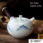 BORREY Hiina Kung Fu keraamiline teekann k&uuml;ljek&auml;epidemega Filtreeritav teetass Veekeetja Kohvi Tee keedukann Fair Cup 210ml Teen&otilde;u kingitus Blue Teapot(210ml)