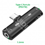 2in1 USB Type-C to USB C/3,5mm k&otilde;rvaklappide adapter K&otilde;rvaklapid DAC Audio Aux Converter 32bit/384kHz digitaalne dekooder PD27W kiirlaadimine must