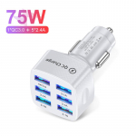 Autolaadija kiirlaadija 3.0 75w 15a 6 pordiga USB laadija iPhone 13 12 Pro jaoks Samsung Xiaomi Huawei mobiiltelefoni laadija 75W must