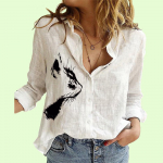 Naiste vabaaja kassimustriga pluusid Naiste moodne rev&auml;&auml;rkrae kardigans&auml;rk &otilde;huke puuvillane linane topp S valge