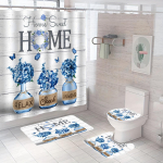 4 tk Luksuslik sinine Hortensia Butterfly du&scaron;ikardina komplektid veekindlad vannitoa jaoks libisemiskindlad vannitoavaibad kaas WC kate vannimatt vannitoakomplekt 4Pcs