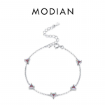 MODIAN 925 h&otilde;bedane vikerkaar tulev&auml;rvi tsirkooniumoksiidi k&auml;ev&otilde;ru Charm Hearts kettlingi k&auml;ev&otilde;ru naistele kristallist ehted 16+3CM h&otilde;be