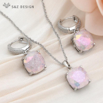 Fashion Square Ice Crack Crystal Drop K&otilde;rvar&otilde;ngad Ehete Komplektid Naistele Pulma Roosa kulla v&auml;rvi kaelakee Kingitus