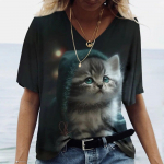 Naiste T-s&auml;rk Kawaii Cat Print 3D T-s&auml;rk Top T&uuml;drukute Y2k Riietus Suvine l&uuml;hikeste varrukatega T-s&auml;rk V-kaelusega Casual Holiday Naiste T-s&auml;rk 3XL