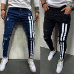 Meeste rebenenud elastsed teksad triibulised kirjad, tr&uuml;kkimine Pantalones hip-hop teksap&uuml;ksid L must