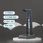 ONIKUMA k&otilde;rvaklappide aluse hoidik kolme USB 2.0 pordiga + 3,5 mm AUX pistikupesaga Cool RGB Light Support HUB andmeedastusega &uuml;hilduv hiireklaviatuur roosa