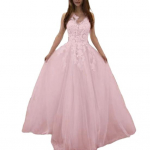 Naiste &otilde;htukleit, lilleline aplikatsioon, A-kujuline suur kiik printsessi stiilis varrukateta seljata &uuml;markaelusega pitsv&otilde;rgust lapiline pulmapeokleit L roosa