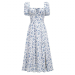 Suvine naiselik retro elegantne suquare kaelusega puhvis varrukas Lillemustriga maksikleit peokleit SweetClubi kleit XXXL