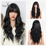 ALAN EATON pikad s&uuml;nteetilised mustad parukad, lainelised tukkidega parukad. Cosplay parukad naiste peole kasutamiseks kuumakindlast kiust