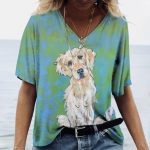 Armas Harajuku naiste T-s&auml;rk Graafiline armas multikas V-kaelusega koer 3D-print Suur &otilde;uetopsid L&uuml;hikeste varrukatega suvised daamid Aasia suurus 8XL